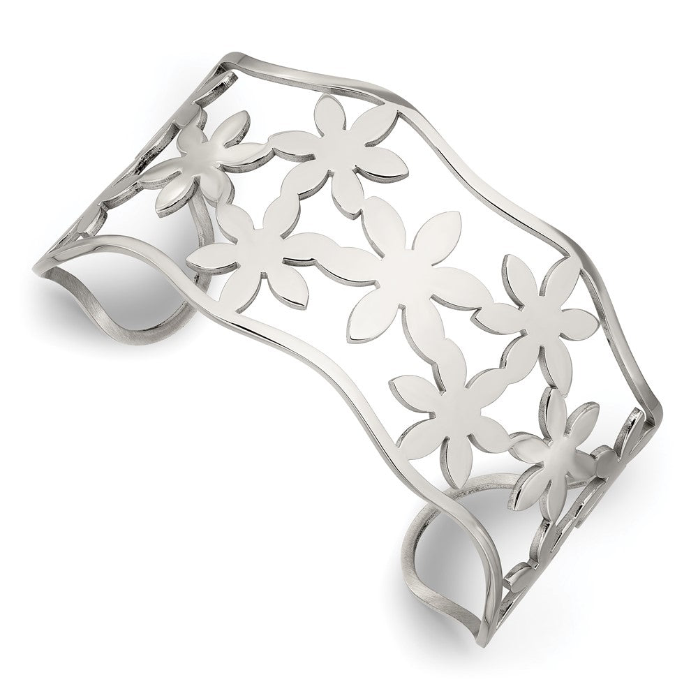 Chisel Stainless Steel Polished Flowers Cuff Bangle