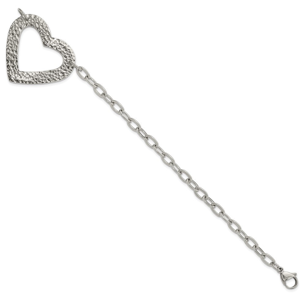 Stainless Steel Polished & Textured Heart Bracelet