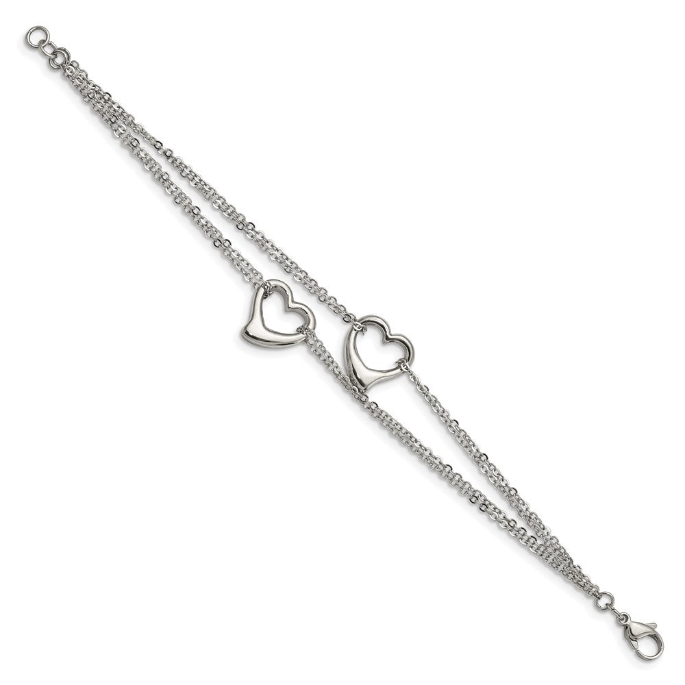Chisel Stainless Steel Polished Cutout Hearts 7 inch Multi-Strand Bracelet