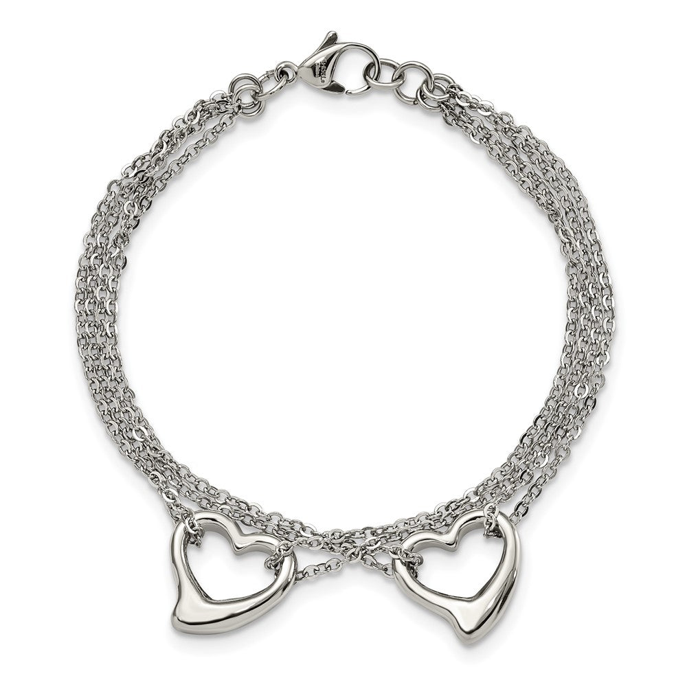 Chisel Stainless Steel Polished Cutout Hearts 7 inch Multi-Strand Bracelet