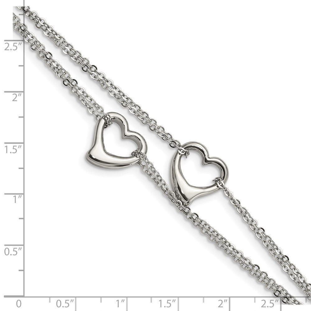 Chisel Stainless Steel Polished Cutout Hearts 7 inch Multi-Strand Bracelet