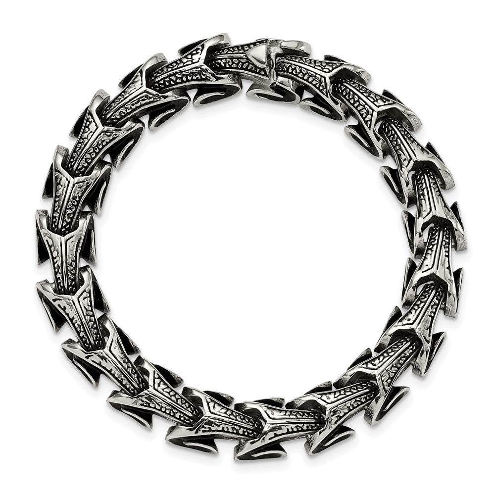 Chisel Stainless Steel Antiqued and Polished 8.5 inch Dragon Scale Link Bracelet