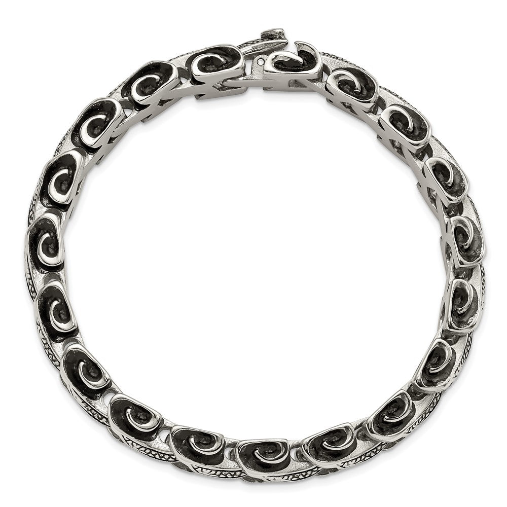 Chisel Stainless Steel Antiqued and Polished 8.5 inch Dragon Scale Link Bracelet