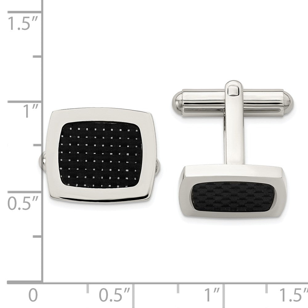 Chisel Stainless Steel Polished Black Carbon Fiber Inlay Cufflinks