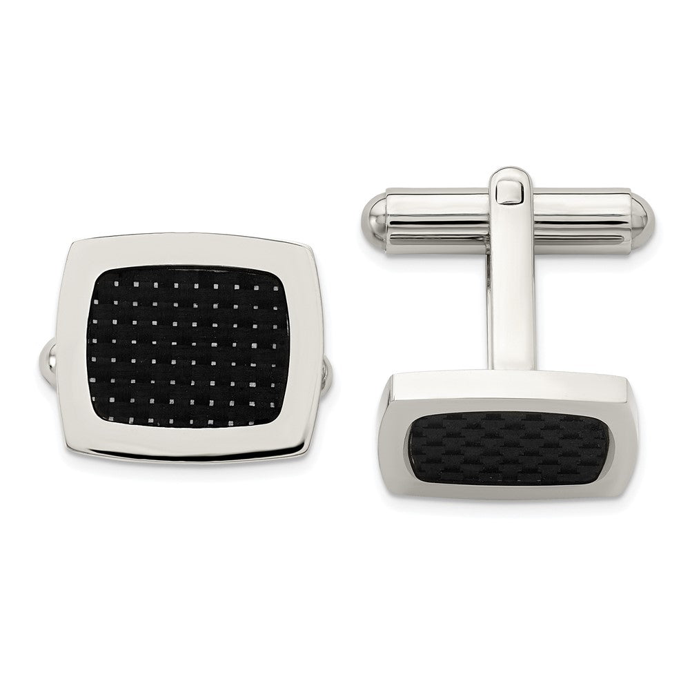 Chisel Stainless Steel Polished Black Carbon Fiber Inlay Cufflinks