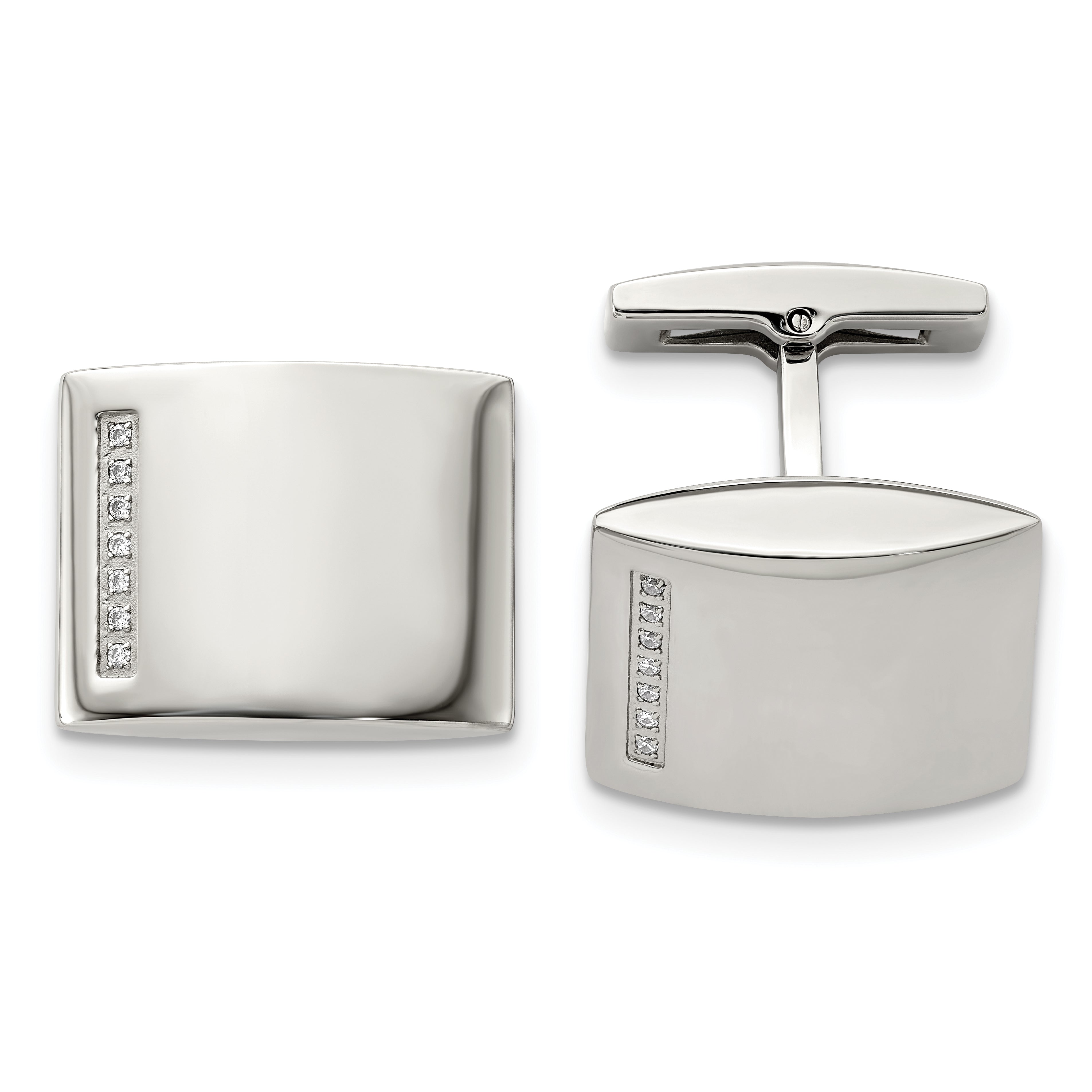 Chisel Stainless Steel Polished Cz Cufflinks