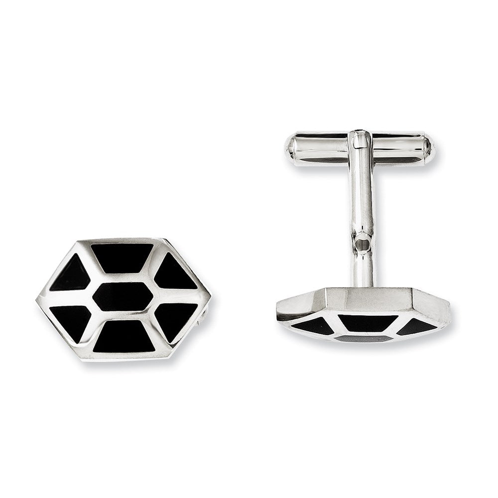 Stainless Steel Black Enamel & Polished Cufflinks