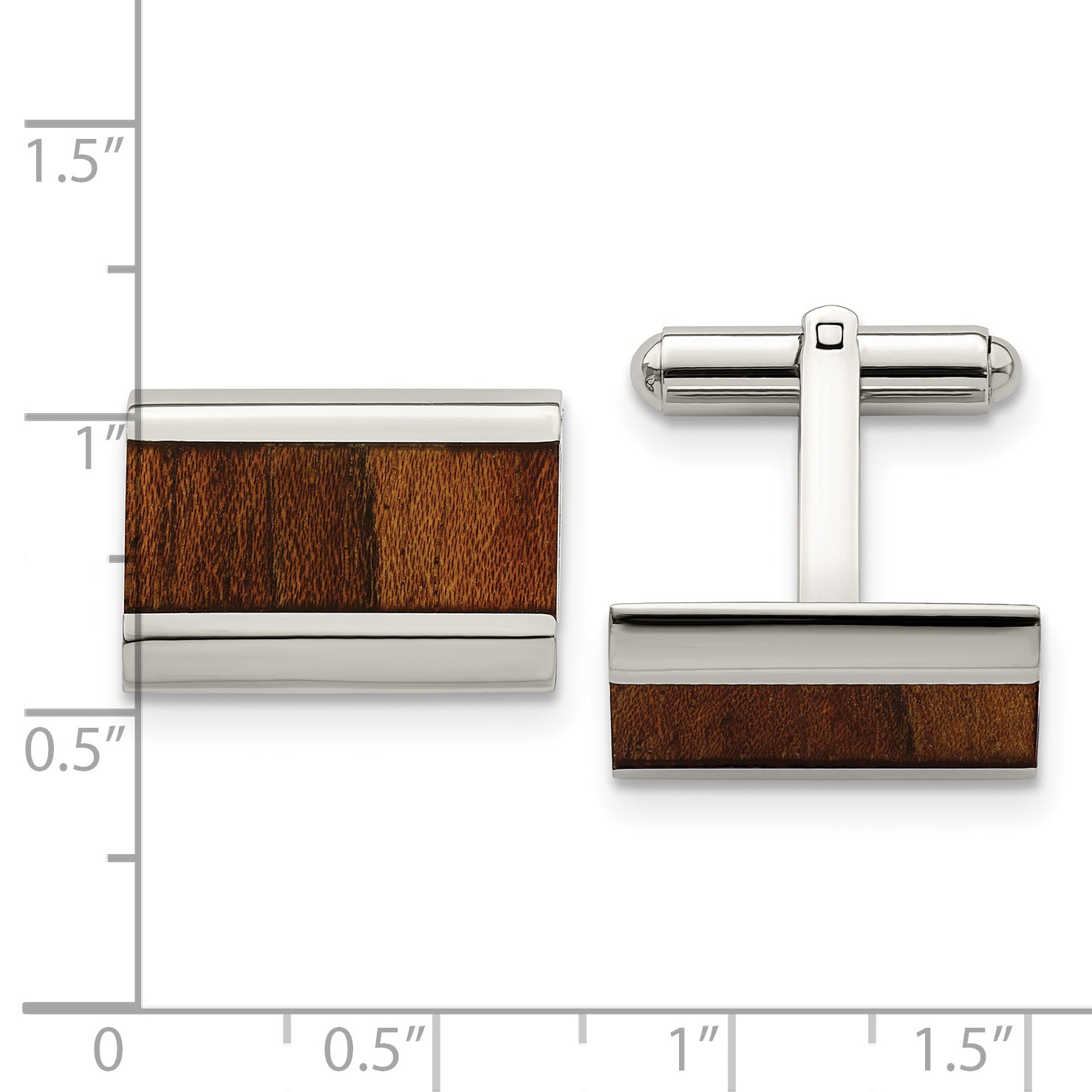 Chisel Stainless Steel Polished Koa Wood Inlay Rectangle Cufflinks