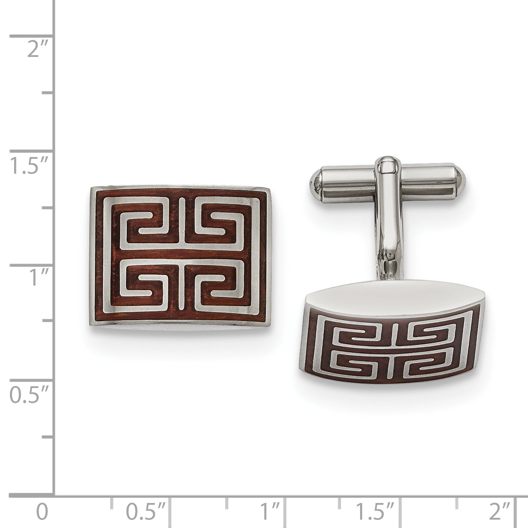 Chisel Stainless Steel Polished Koa Wood Inlay Rectangle Cufflinks