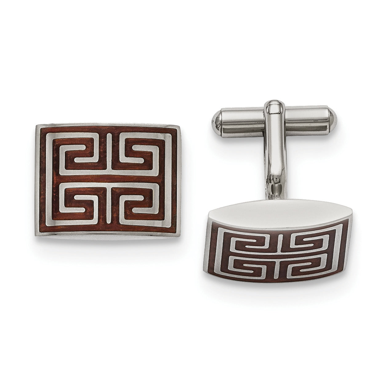 Chisel Stainless Steel Polished Koa Wood Inlay Rectangle Cufflinks