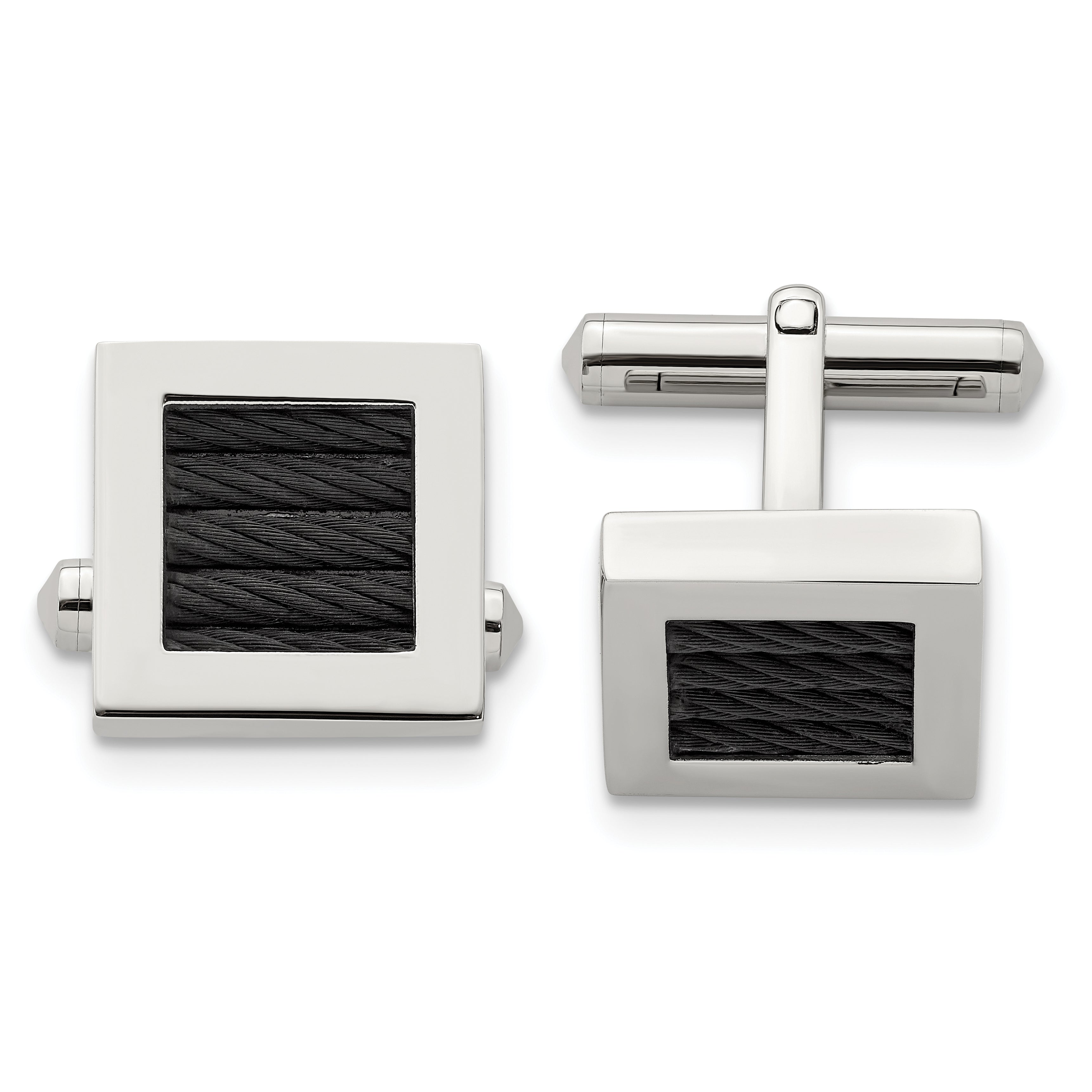 Chisel Stainless Steel Polished Black Ip-Plated Wire Square Cufflinks