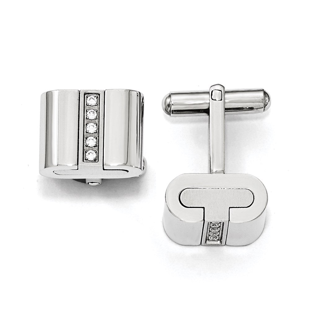 Stainless Steel Brushed and Polished with CZ Square Cufflinks