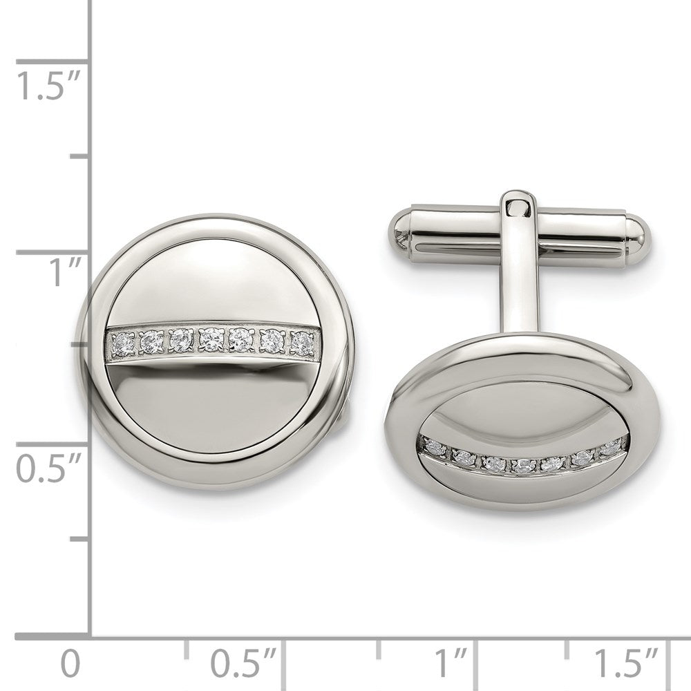 Stainless Steel Polished with CZ Circle Cufflinks