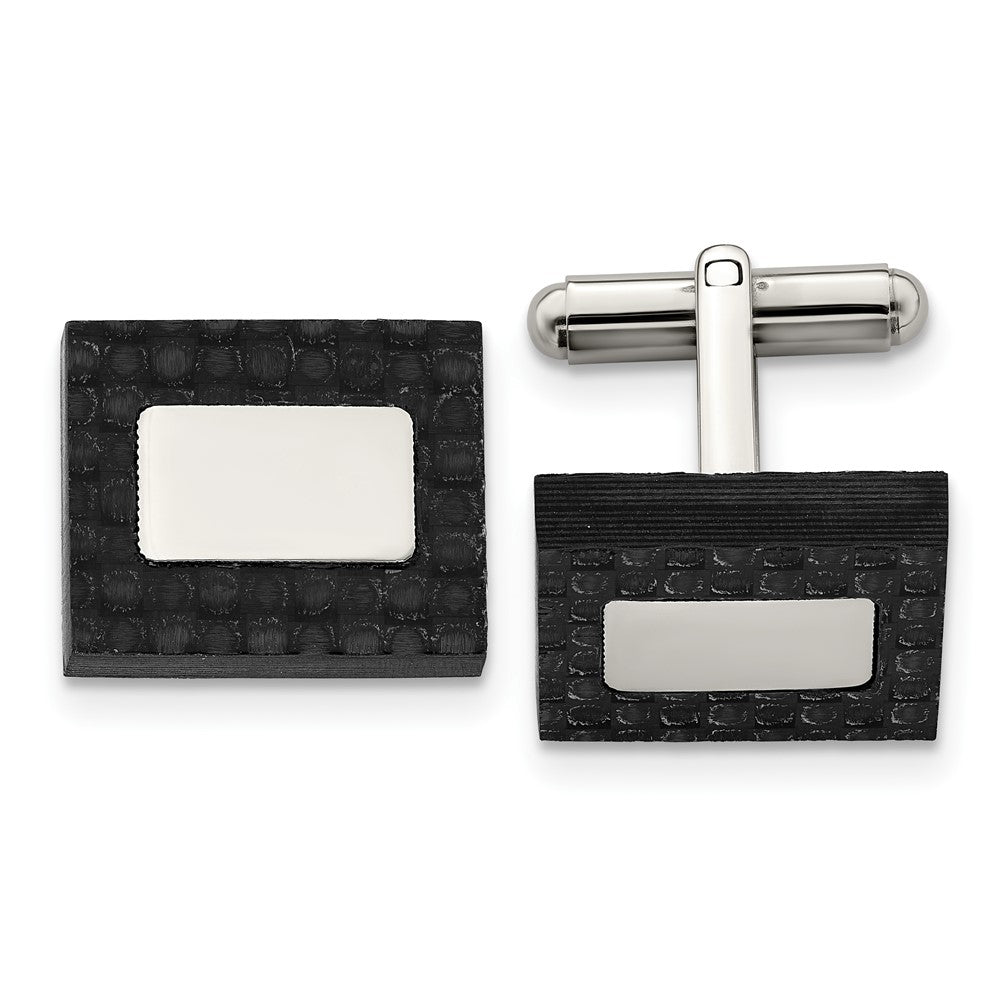 Stainless Steel Brushed and Polished Solid Carbon Fiber Square Cufflinks