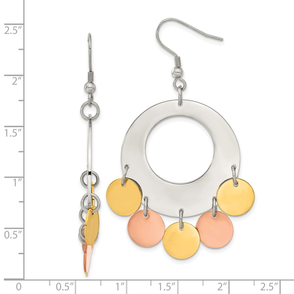 Stainless Steel and Gold-tone & Rose-tone IP-plated Fancy Dangle Earrings