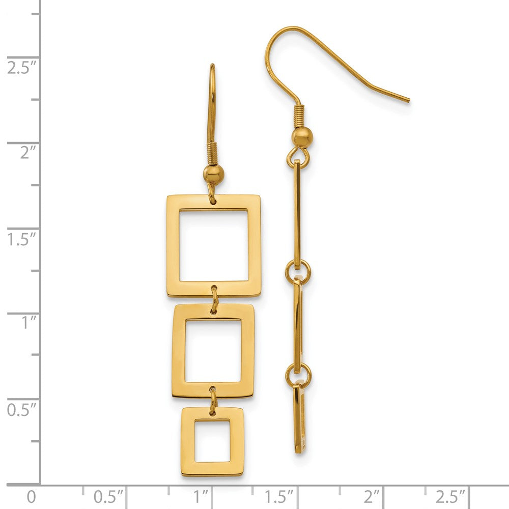 Chisel Stainless Steel Polished Yellow IP-plated Squares Dangle Shepherd Hook Earrings