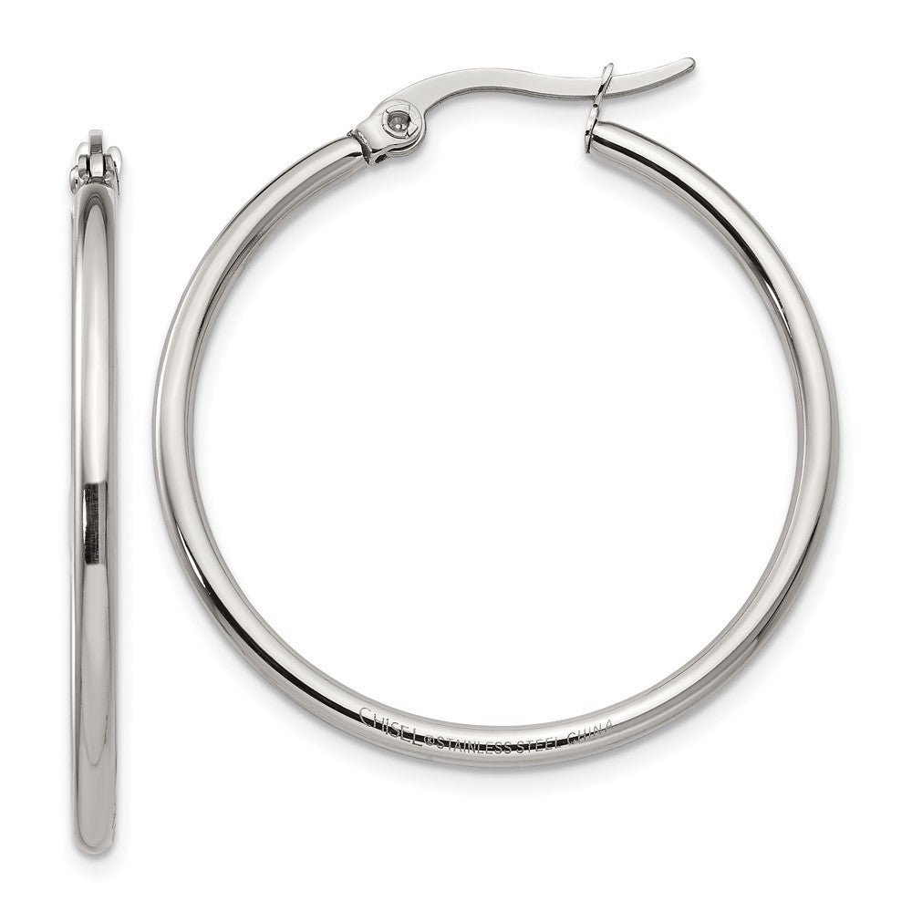 Chisel Stainless Steel Polished 32.5mm Diameter 2mm Hoop Earrings