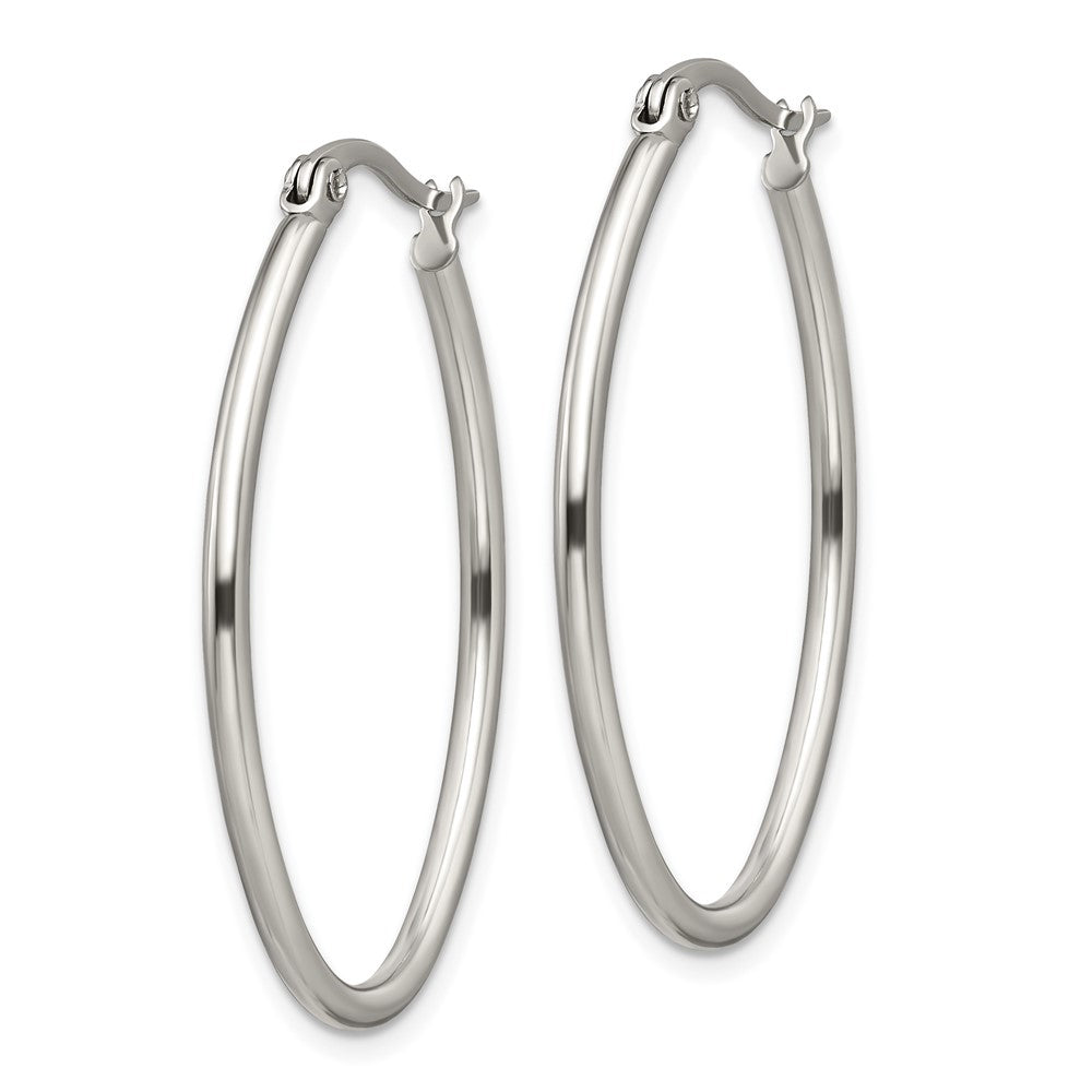 Chisel Stainless Steel Polished 25mm Diameter 2mm Oval Hoop Earrings
