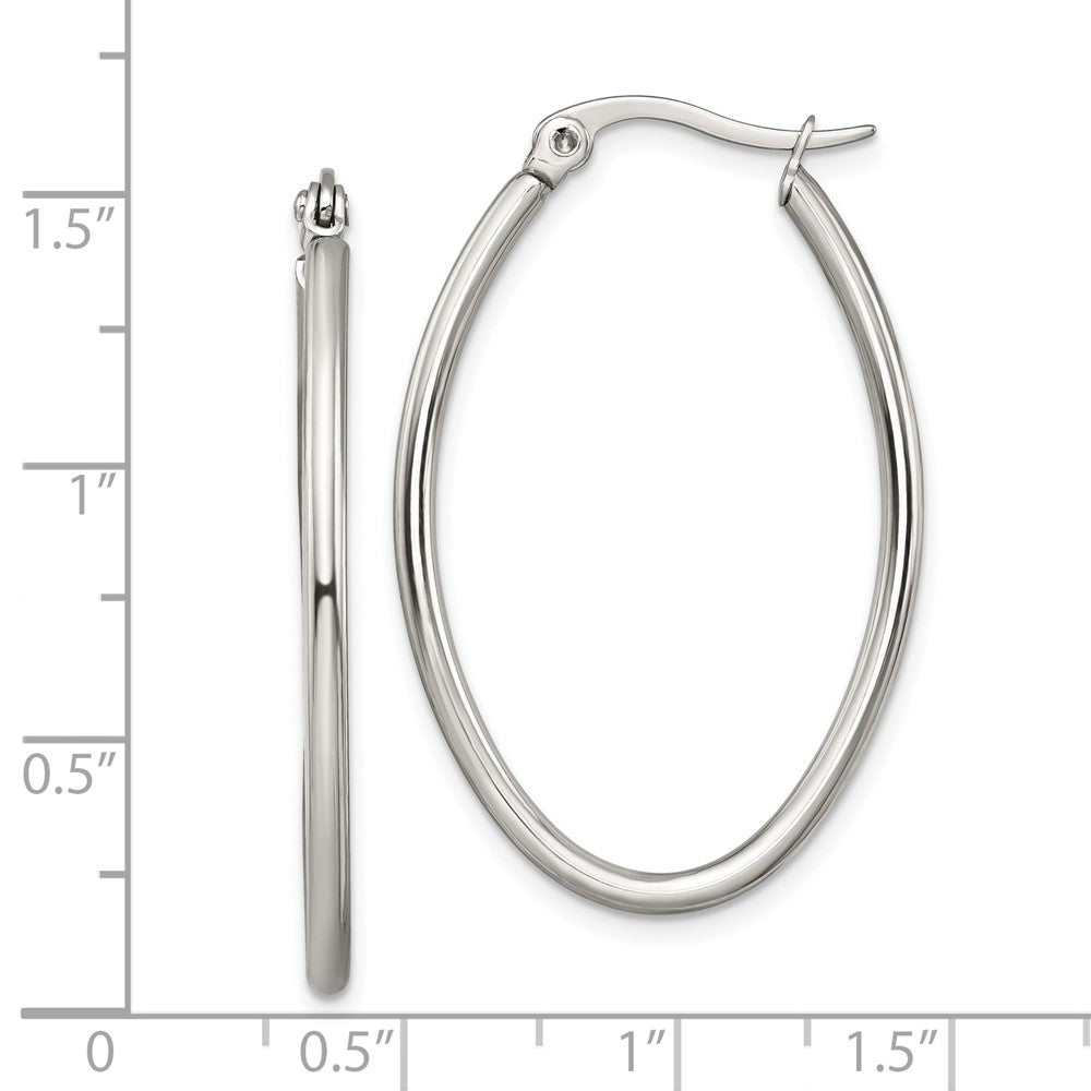 Chisel Stainless Steel Polished 25mm Diameter 2mm Oval Hoop Earrings
