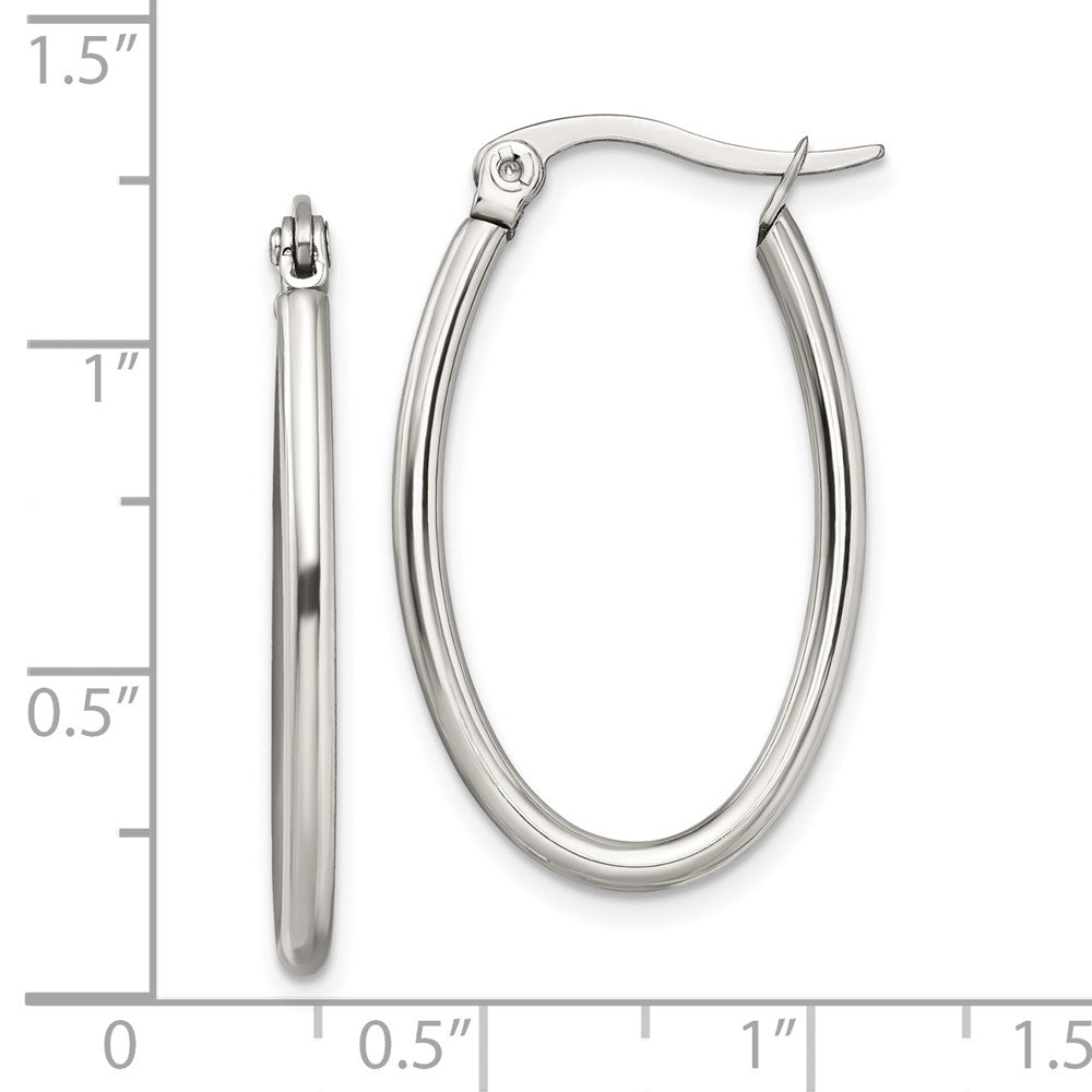 Chisel Stainless Steel Polished 18mm Diameter 2mm Oval Hoop Earrings