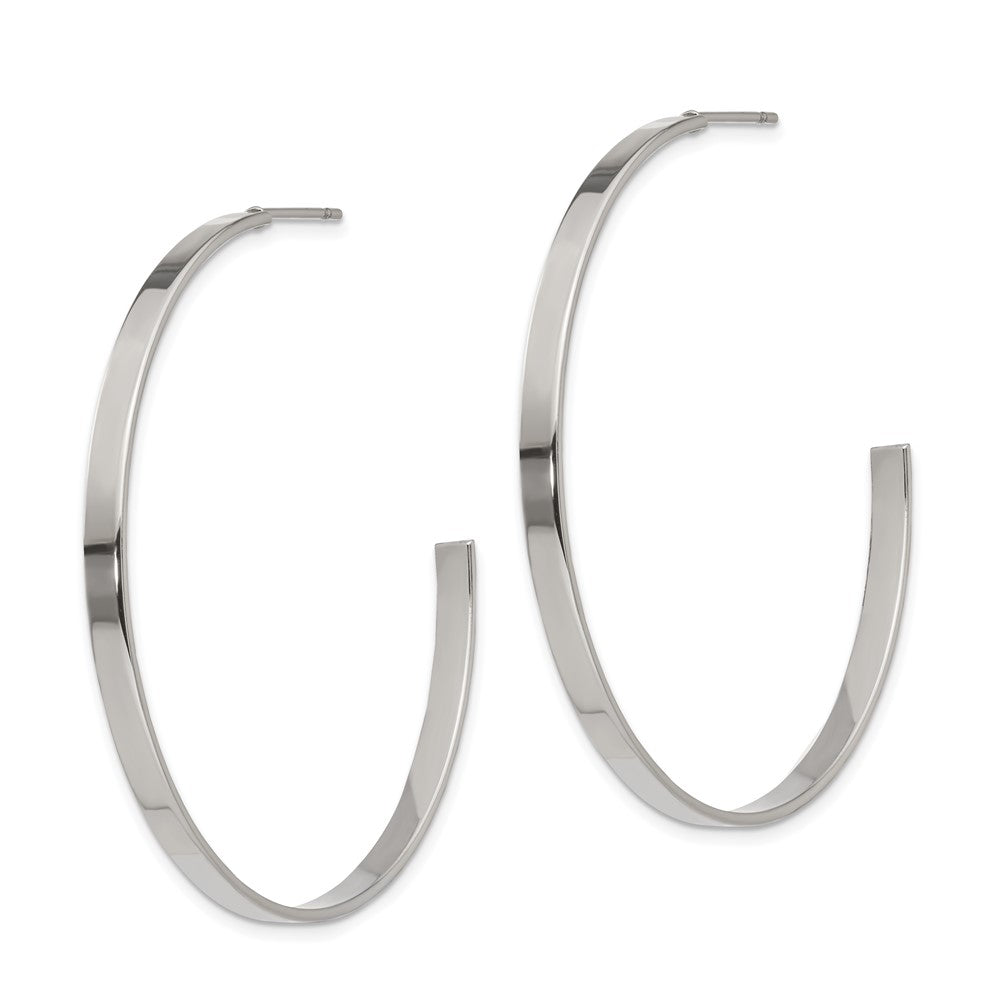 Chisel Stainless Steel Polished 44mm Diameter 3mm J Hoop Post Earrings