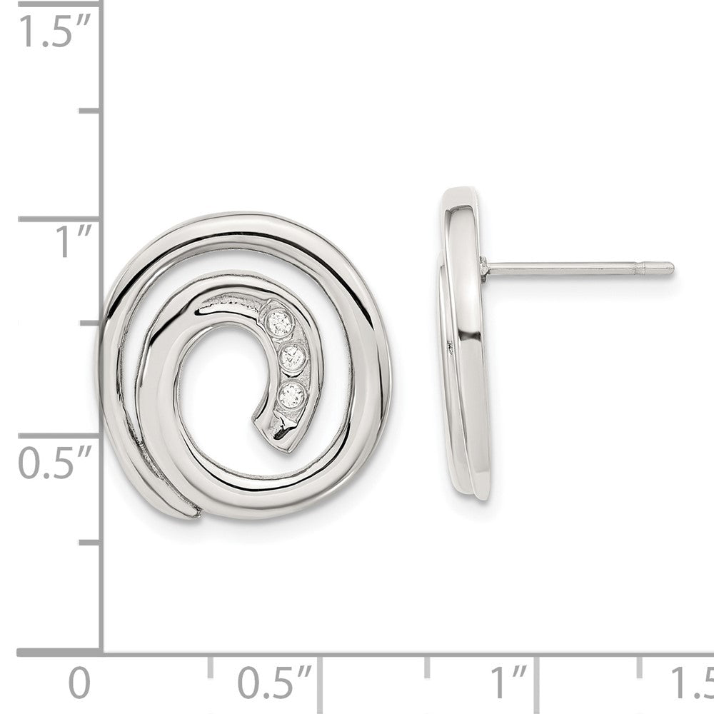 Stainless Steel CZ Swirl Circle Earrings