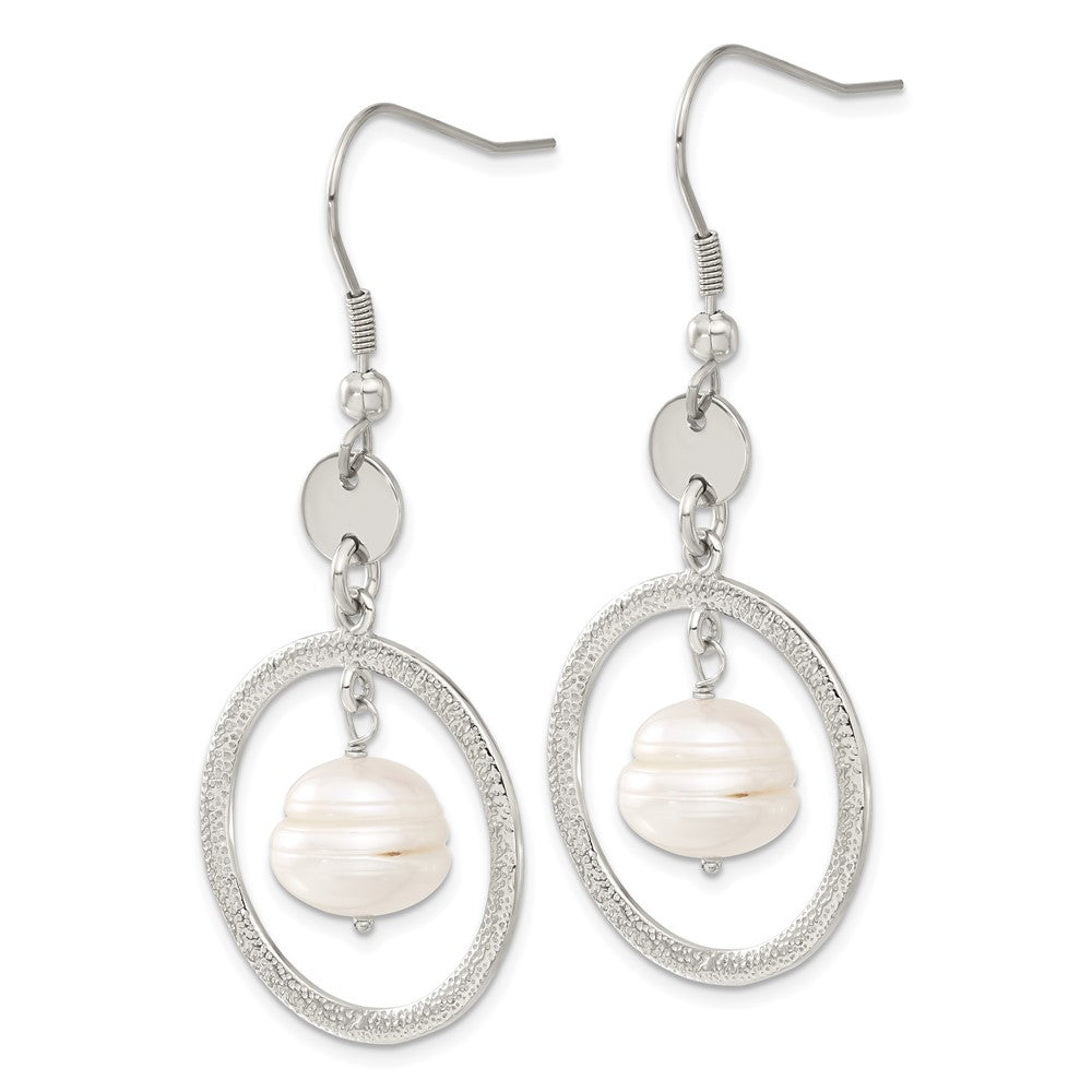 Stainless Steel FW Cultured Pearl Circle Dangle Earrings