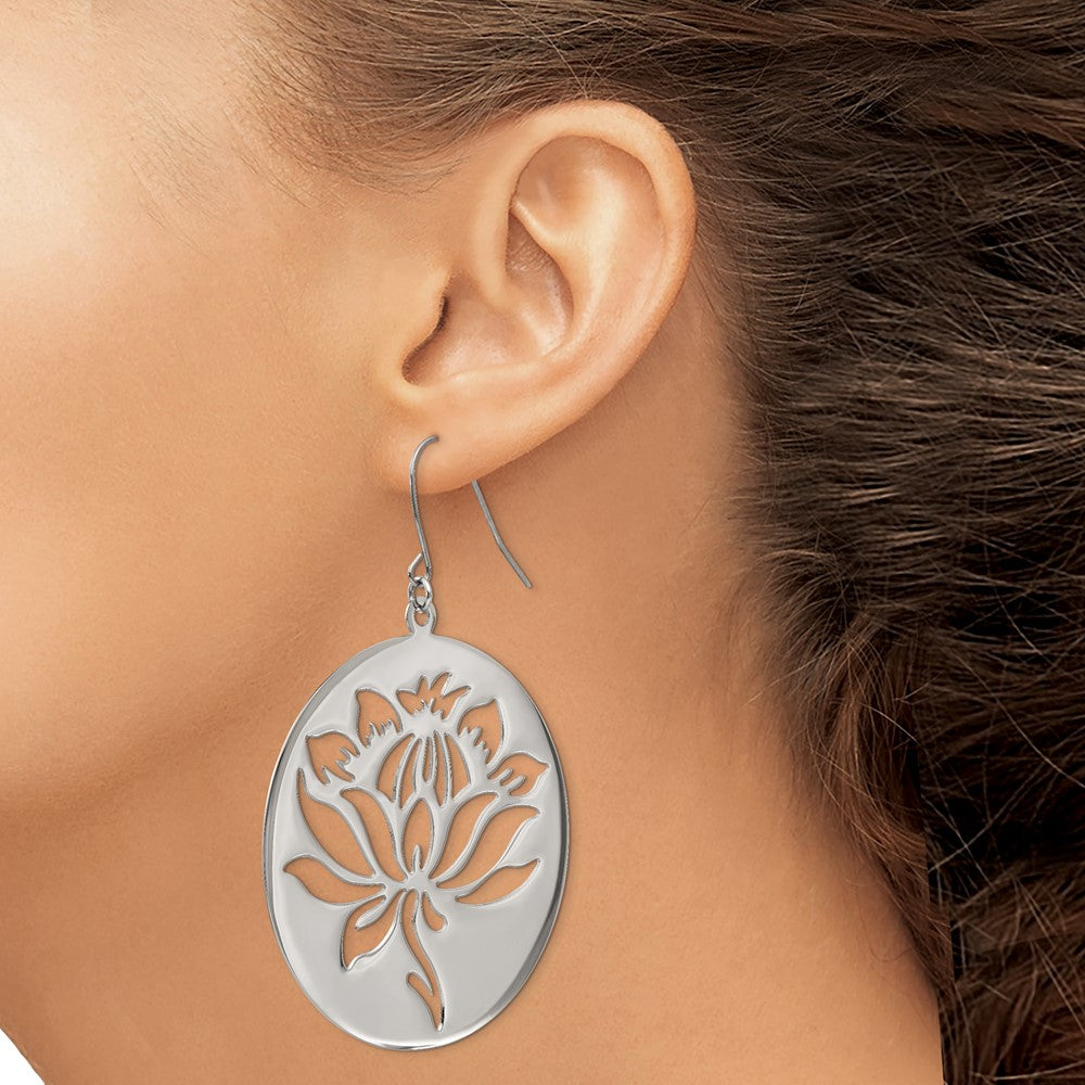 Chisel Stainless Steel Polished Flower Cut out Dangle Shepherd Hook Earrings