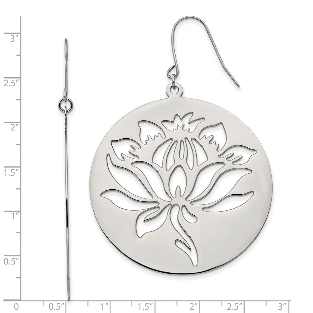 Chisel Stainless Steel Polished Flower Cut out Dangle Shepherd Hook Earrings