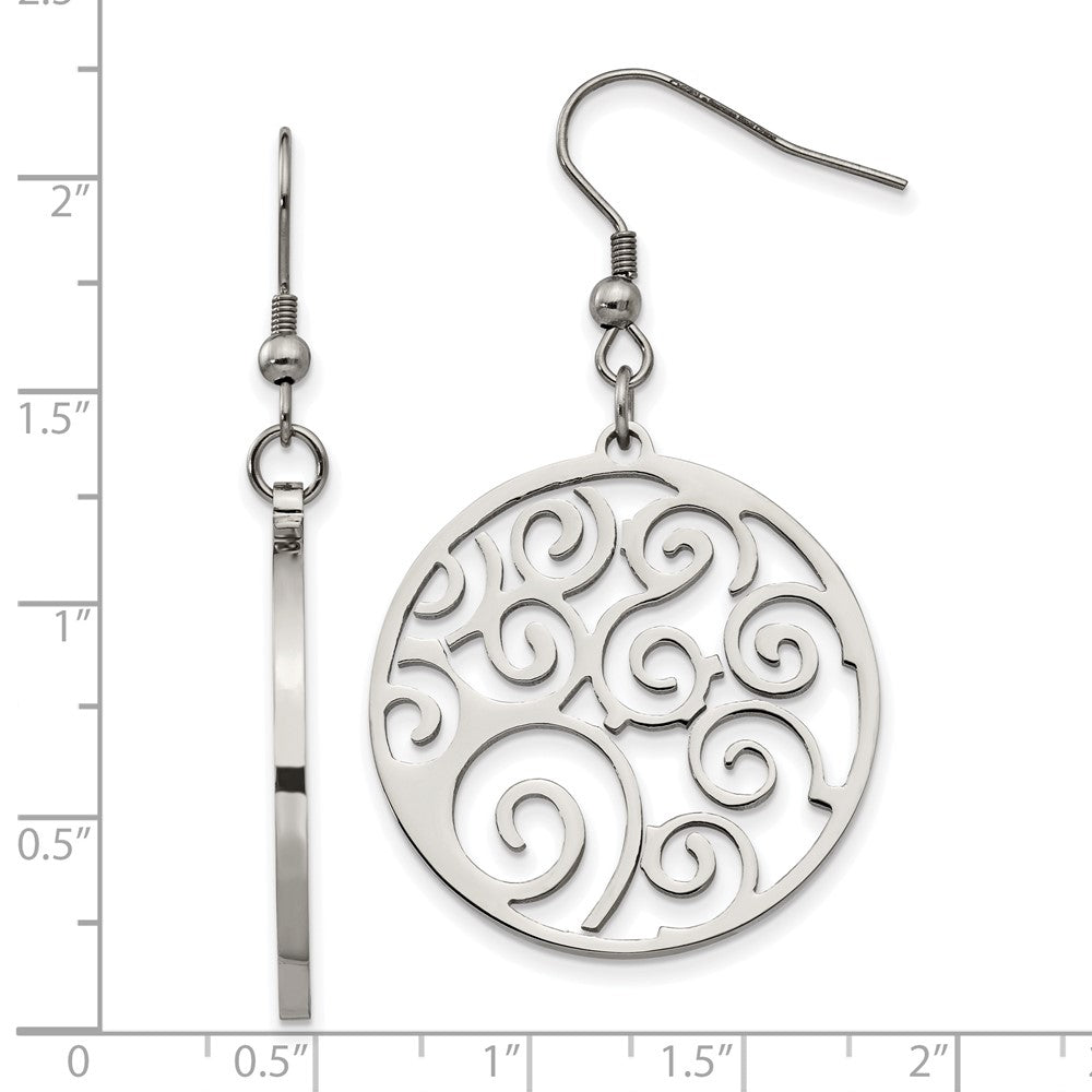 Chisel Stainless Steel Polished Fancy Swirl Cut out Dangle Shepherd Hook Earrings