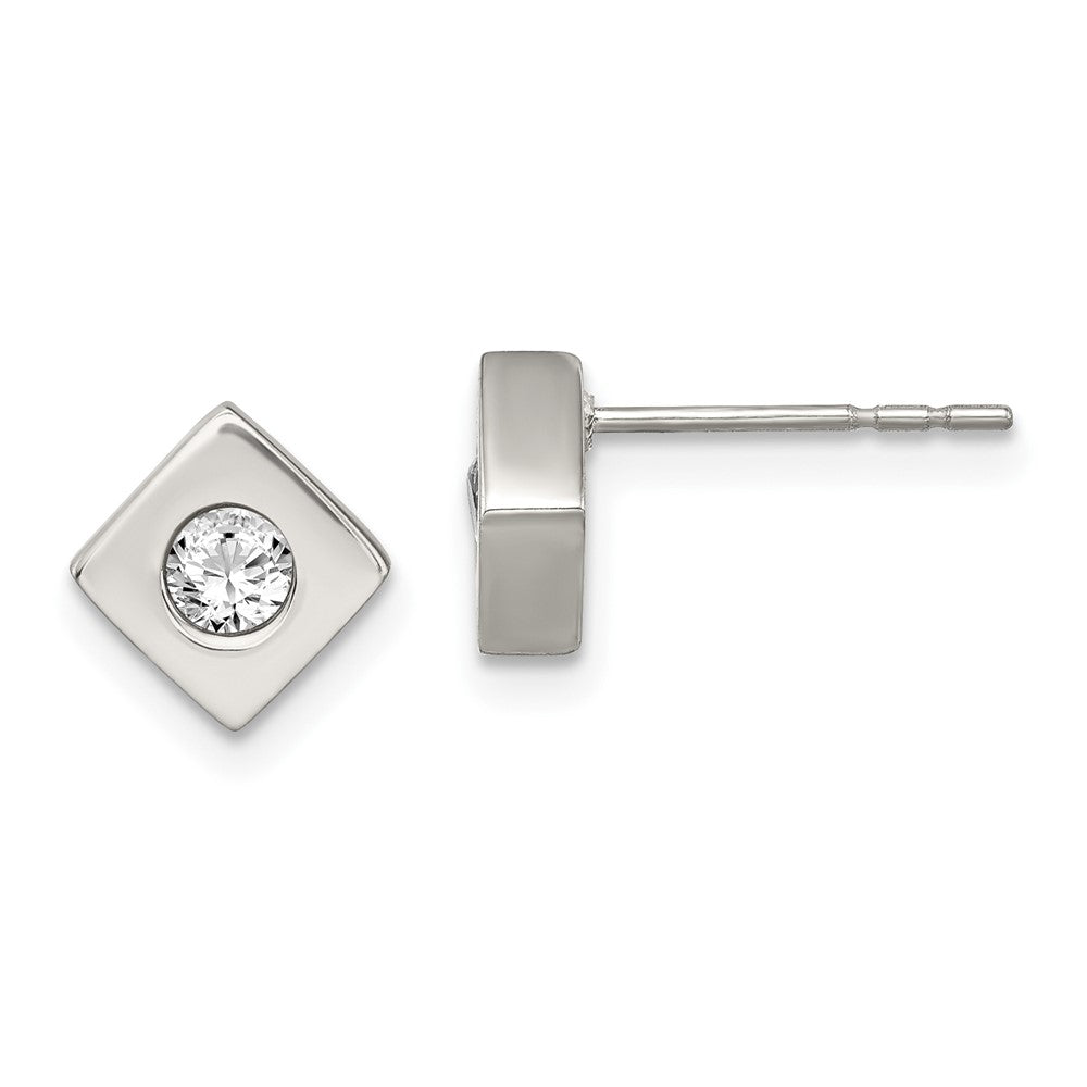 Chisel Stainless Steel Brushed with CZ Diamond-shaped Post Earrings