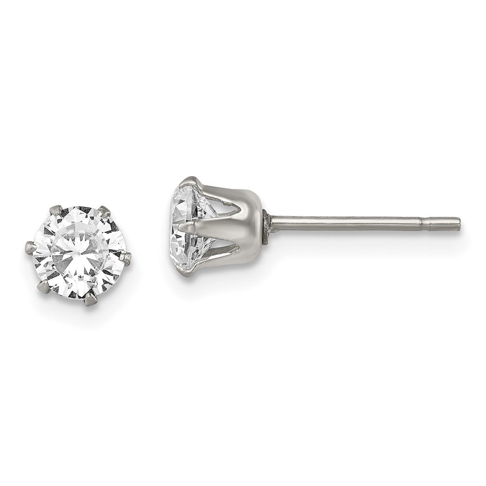 Chisel Stainless Steel Polished 5mm Round CZ Stud Post Earrings