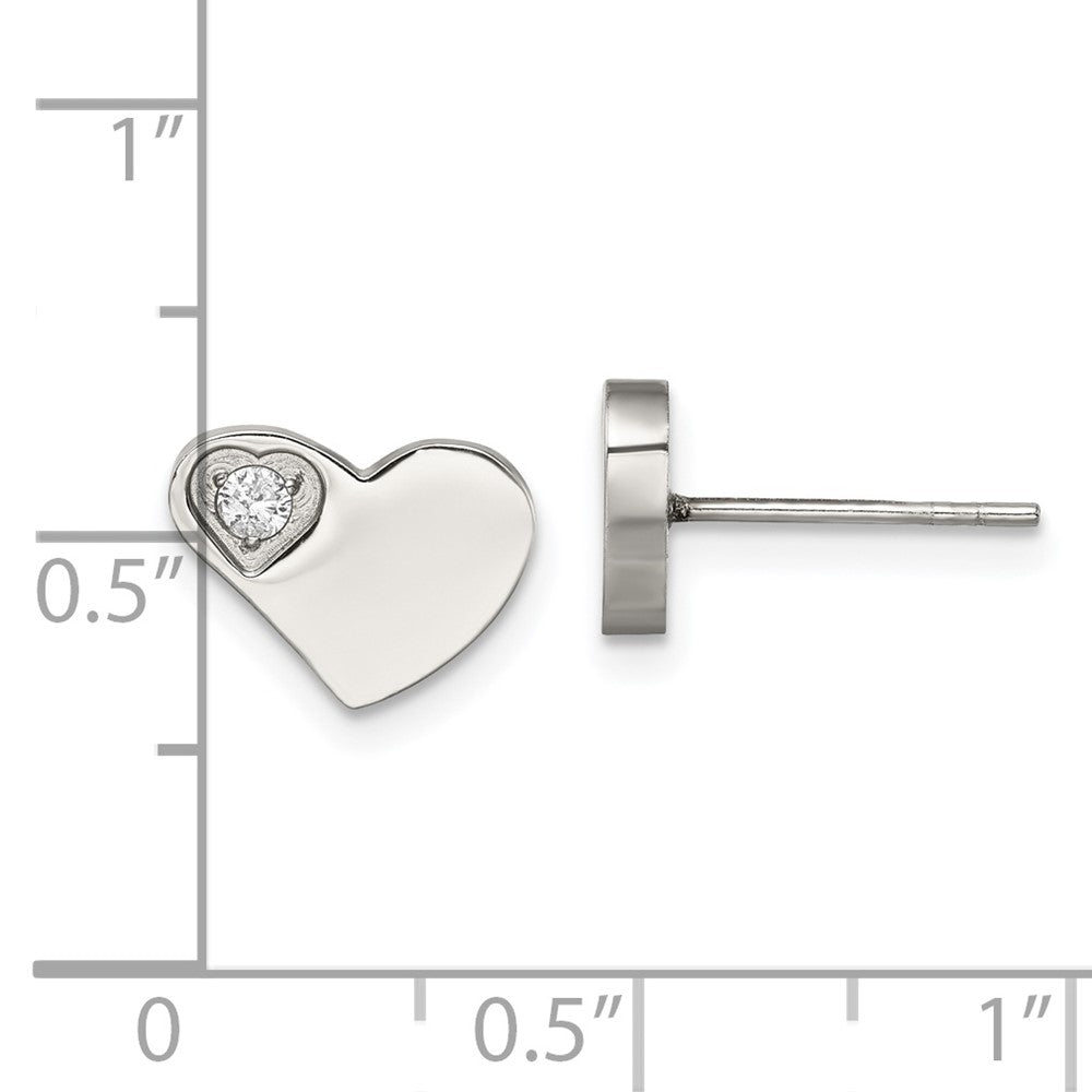 Chisel Stainless Steel Polished with CZ Heart Post Earrings