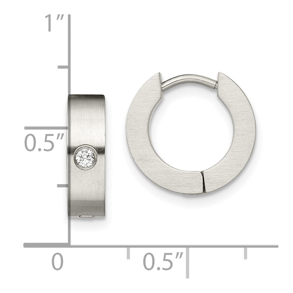 Chisel Stainless Steel Brushed with CZ 4mm Hinged Hoop Earrings