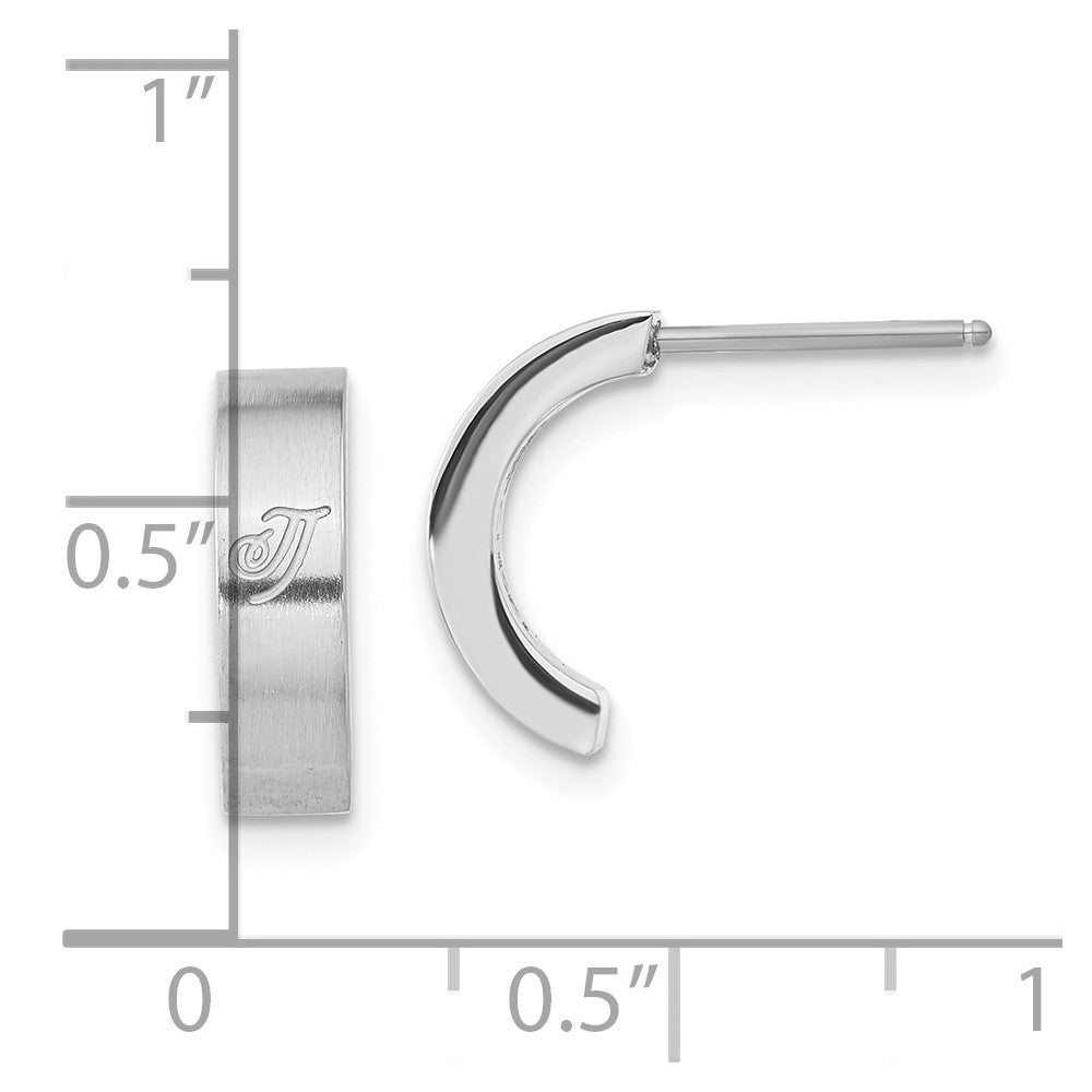 Stainless Steel Laser Design & Satin Half Hoop Post Earrings