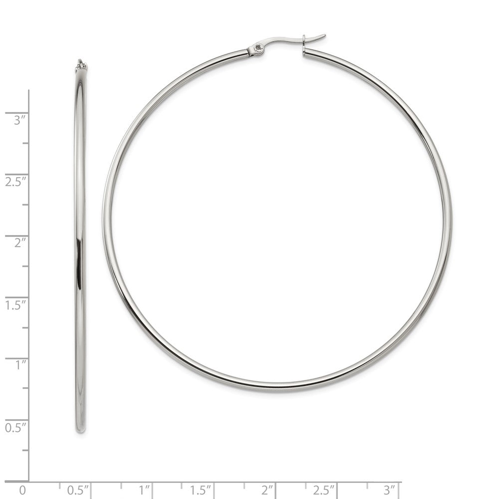 Chisel Stainless Steel Polished 70mm Diameter 2mm Hoop Earrings