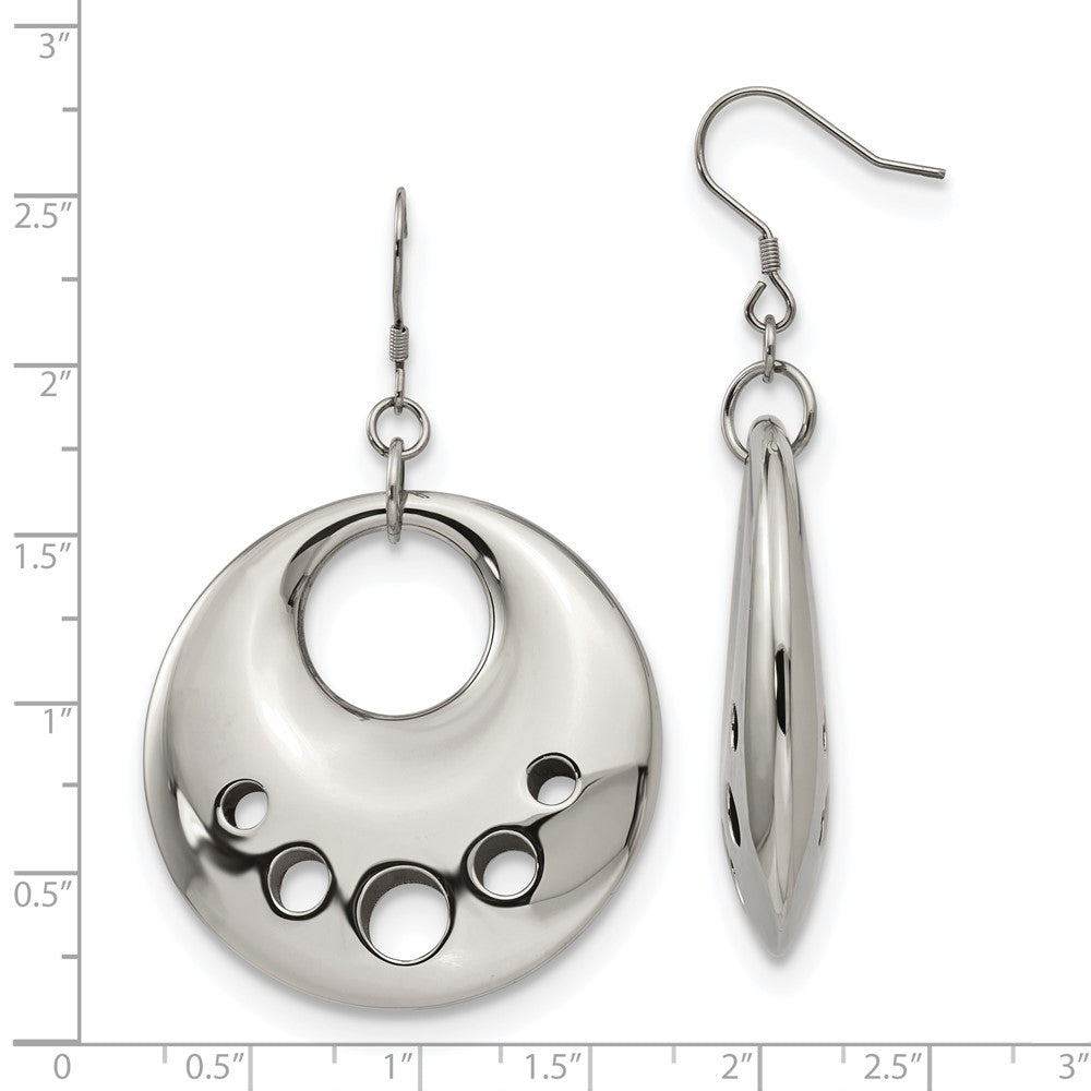 Stainless Steel Polished Circle Cut Out Dangle Shepherd Hook Earrings