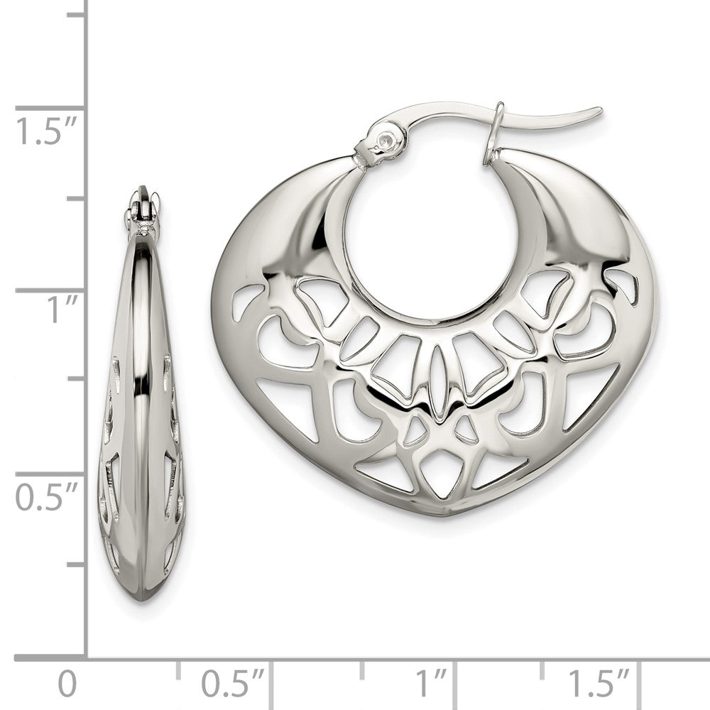 Chisel Stainless Steel Polished Fancy Cut out 30mm Diameter Hoop Earrings