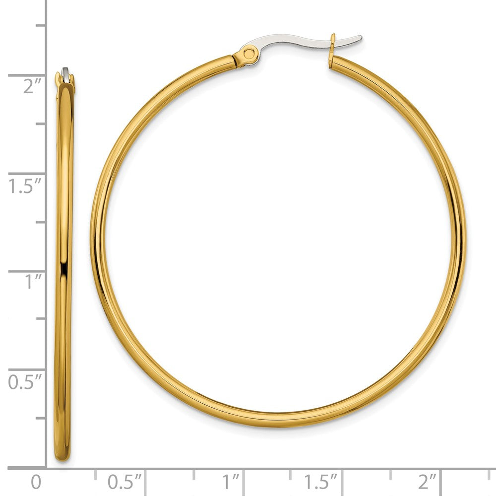Chisel Stainless Steel Polished Yellow IP-plated 48mm Diameter 2mm Hoop Earrings