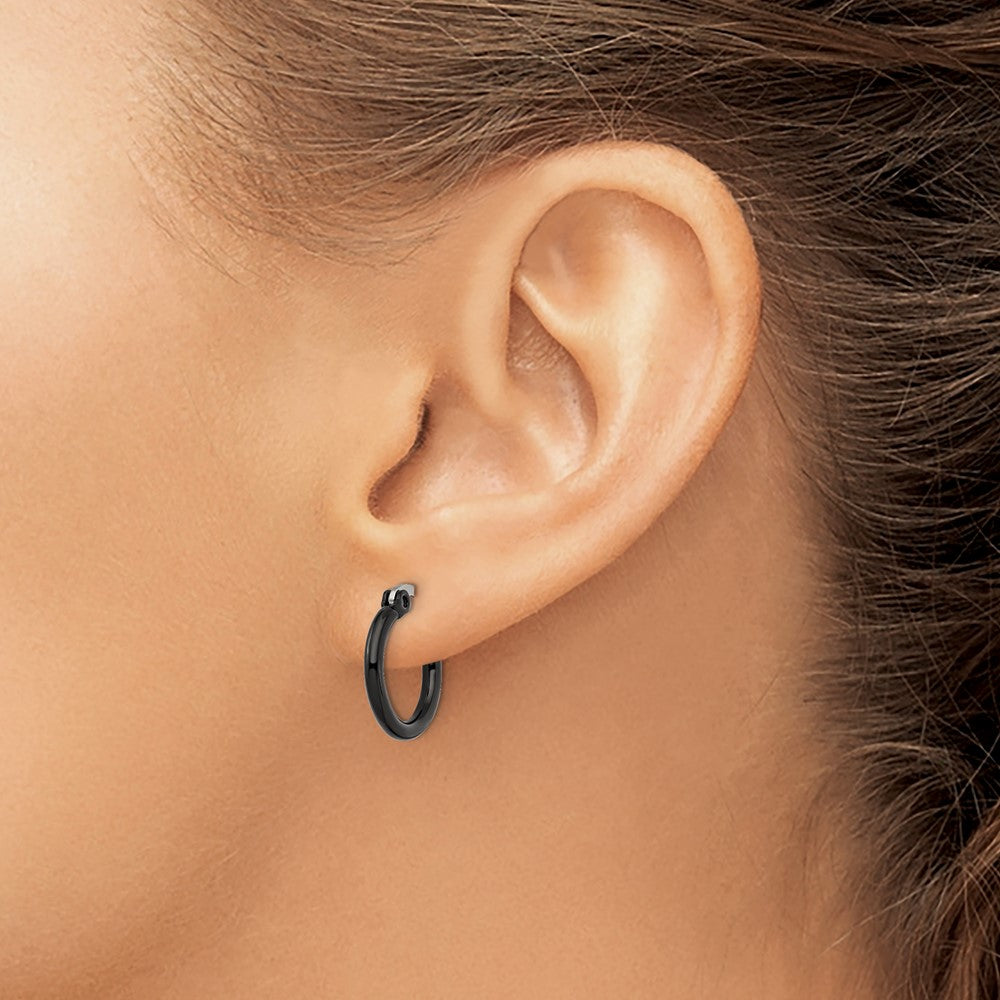 Chisel Stainless Steel Polished Black IP-plated 15.5mm Diameter 2mm Hoop Earrings