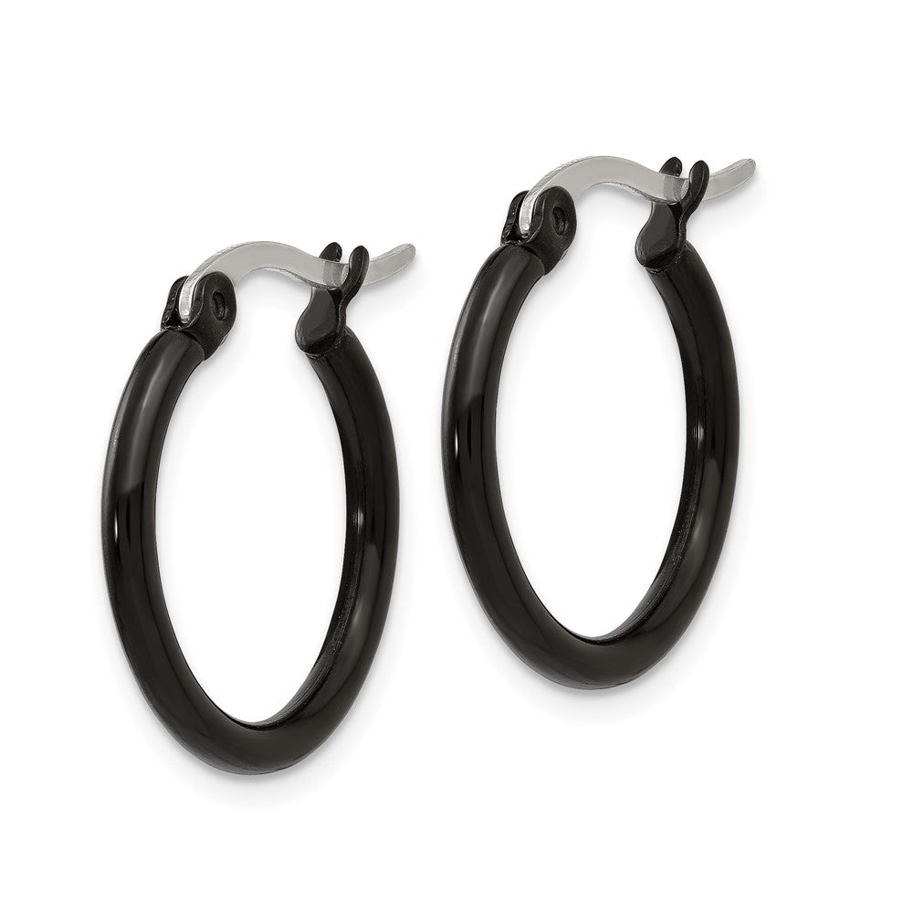 Chisel Stainless Steel Polished Black IP-plated 19mm Diameter 2mm Hoop Earrings