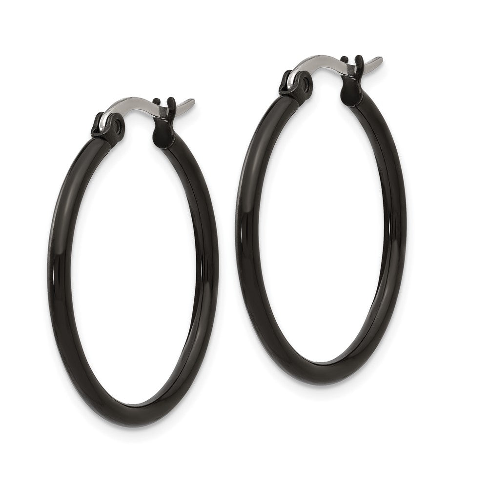 Chisel Stainless Steel Polished Black IP-plated 26mm Diameter 2mm Hoop Earrings