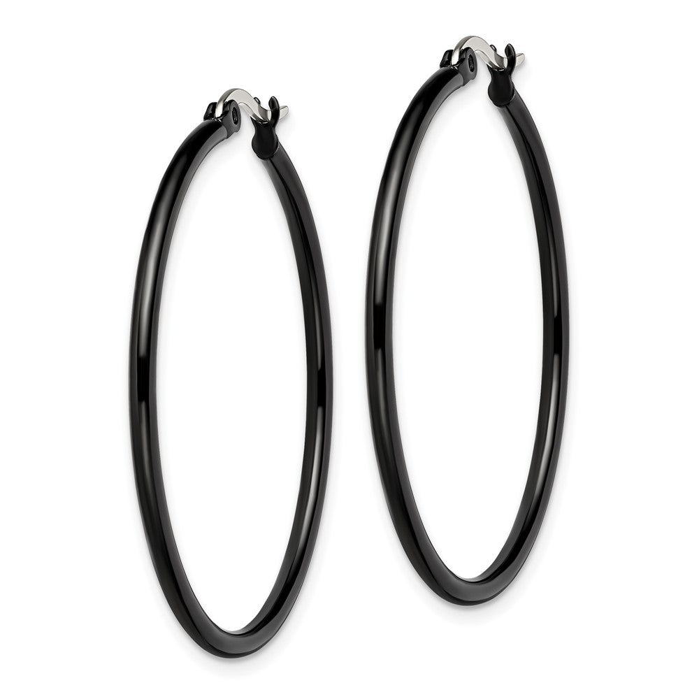 Chisel Stainless Steel Polished Black IP-plated 40mm Diameter 2mm Hoop Earrings