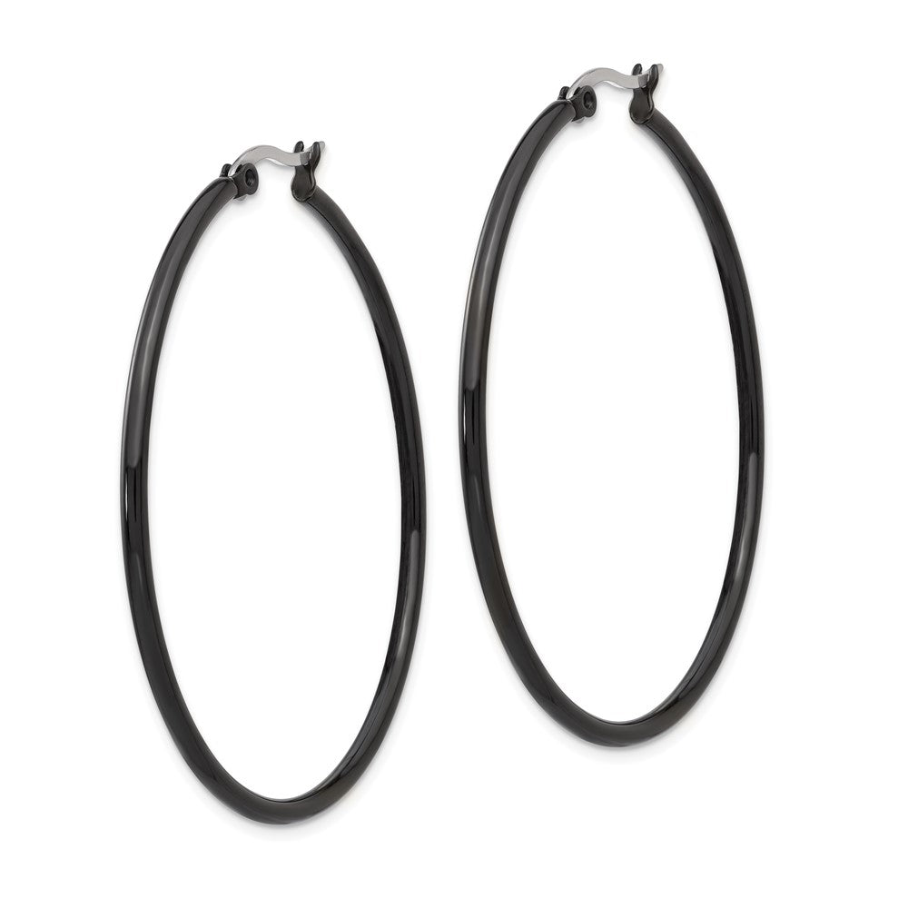 Chisel Stainless Steel Polished Black IP-plated 48mm Diameter 2mm Hoop Earrings