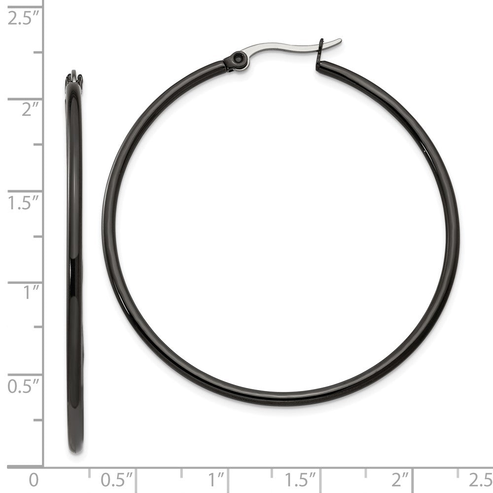 Chisel Stainless Steel Polished Black IP-plated 48mm Diameter 2mm Hoop Earrings