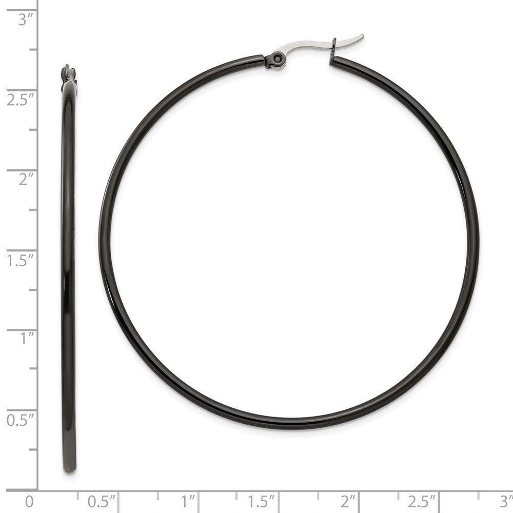 Chisel Stainless Steel Polished Black IP-plated 60mm Diameter 2mm Hoop Earrings