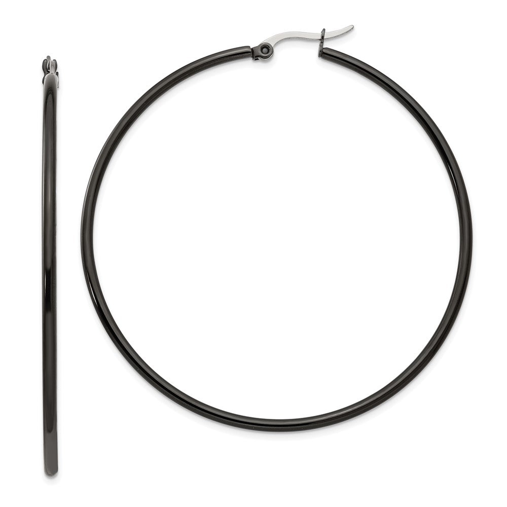 Chisel Stainless Steel Polished Black IP-plated 60mm Diameter 2mm Hoop Earrings