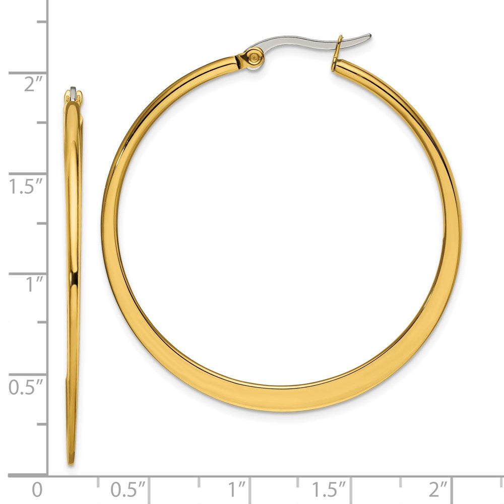 Chisel Stainless Steel Polished Yellow IP-plated Tapered 43mm Diameter Hoop Earrings