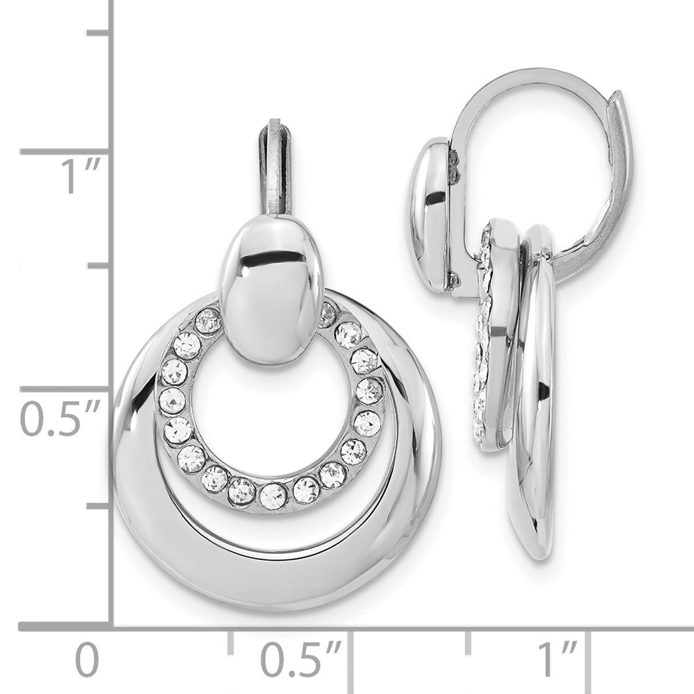Stainless Steel Polished CZ Circles Leverback Earrings