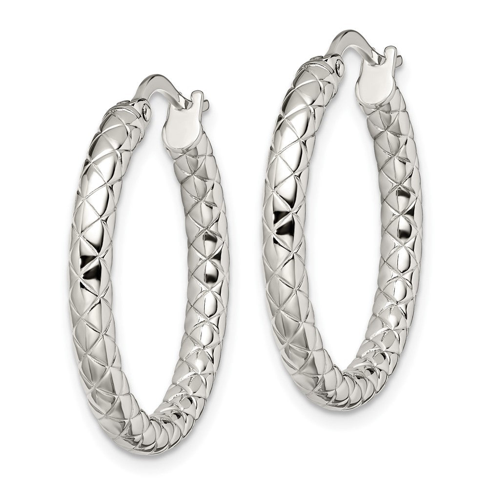 Chisel Stainless Steel Polished and Textured Hollow Hoop Earrings